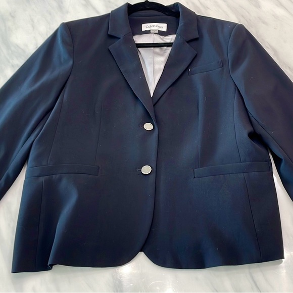 NWOT Formal Calvin Klein Blue Blazer Two-Button Tailored Suit Jacket - Picture 7 of 9